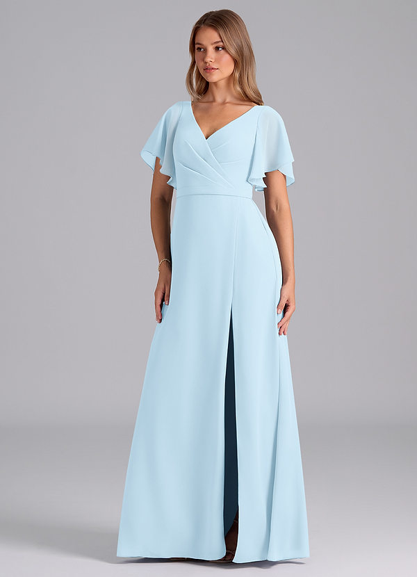 Azazie Ambrosia Bridesmaid Dresses Sky Blue A-Line Pleated Chiffon Dress image1