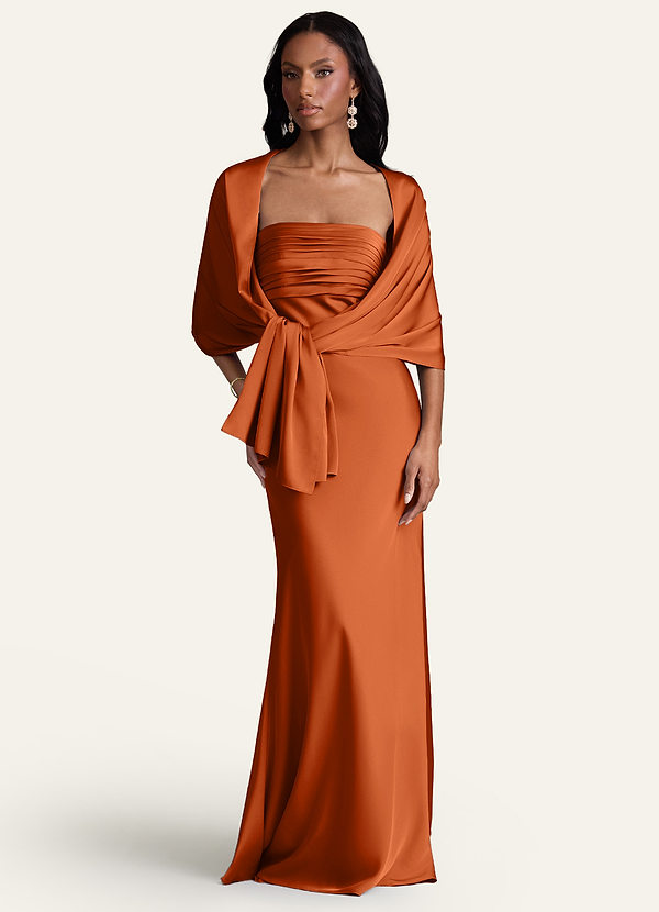 front Azazie Matching Color Aleena Stretch Satin Shawl