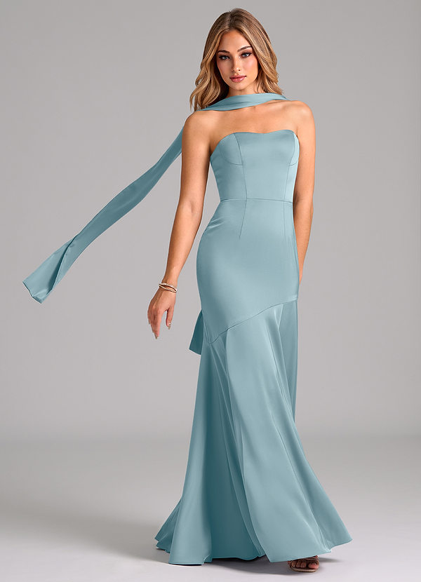 Azazie Shiloh Bridesmaid Dresses Moody Blue Mermaid Strapless Stretch Satin Convertible Dress image1