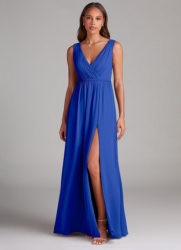 Azazie Tanicia Robes Demoiselle d'honneur Robe Trapèze en Mousseline de soie Plissée Bleu Roi image1