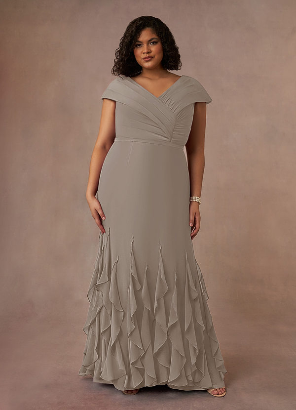 Azazie Bailora Brautmutterkleider Meerjungfrau-Linie Gestreift Chiffon Kleid Taupe image1