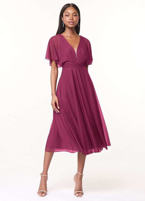 Azazie Tinsley Brautjungfernkleider A-Linie Plissee Gittergewebe Kleid Maulbeerrot image1