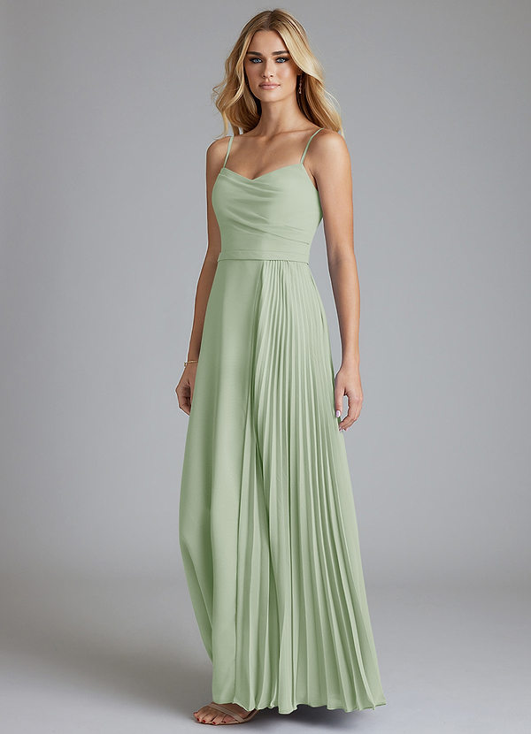 Azazie Celaena 신부 들러리 드레스 A라인 주름진 쉬폰 바닥 길이 드레스 image1