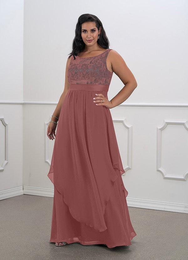 Azazie Xella Vestidos de Madre de la Novia Vestido de Rosa Del Desierto de Gasa de Corte En A con Encaje image1