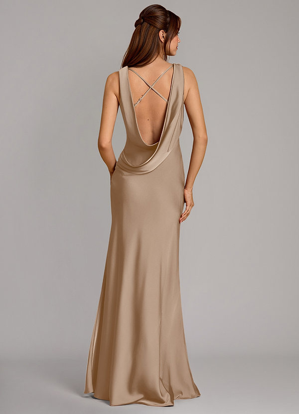 Azazie Cheryl Robes Demoiselle d'honneur Robe Sirène en Satin extensible Taupe image1