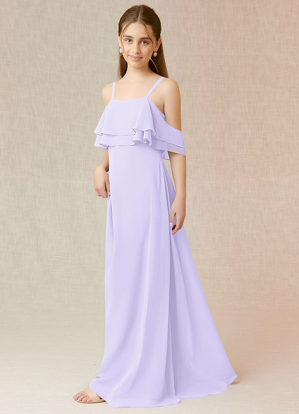 Azazie Tink A-Line Ruched Chiffon Floor-Length Junior Bridesmaid Dress image1