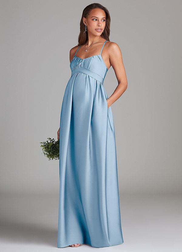 Azazie Llana Gravidklänningar för brudtärnor Klä A-Linje med fickor Golvlängd Stretch Satin image1
