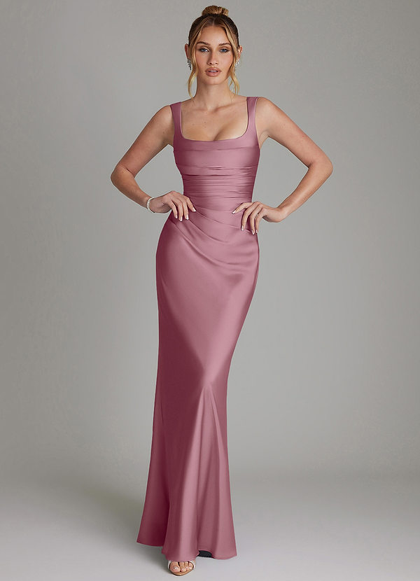 Azazie Agustina Brudepigekjoler Havfrue Korset Stræk satin Gulv-længde Kjole image1