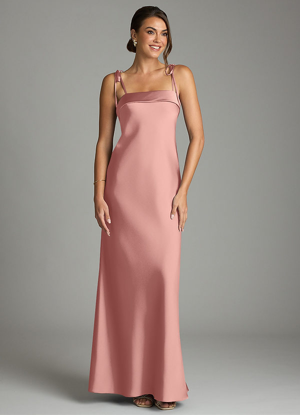 Ellia Vestidos de dama de honor Vestido Rosetón de Satén Elástico de Corte Recto con Lazo image1