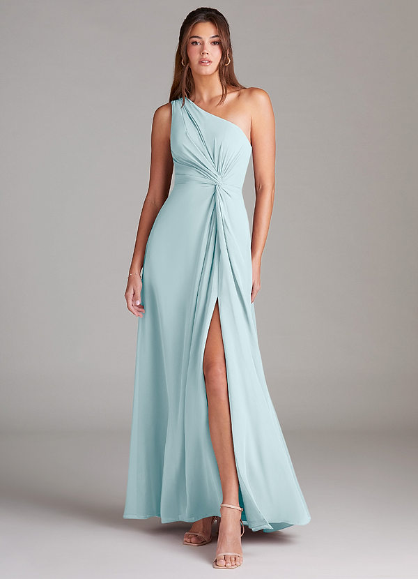 Azazie Brooke Bridesmaid Dresses Vestido Vidro Marinho de Chiffon de Linha A com Um ombro image1