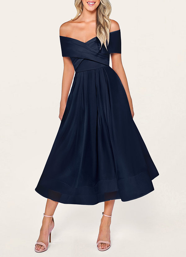 front Dear To My Heart Navy Blue Off-The-Shoulder Midi Dress