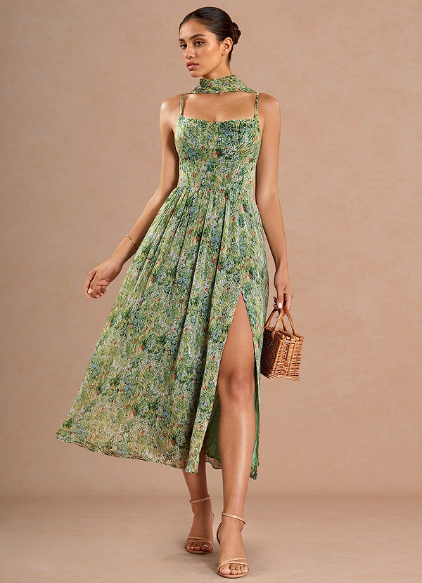 green floral knee length dress Thats So Fetch | Solem Midi Dress | Green Floral