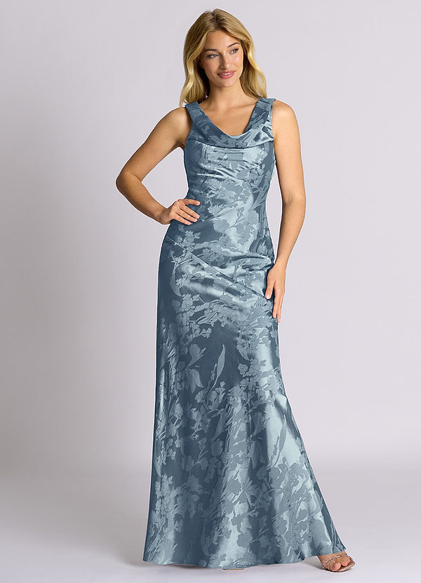 Azazie Rylina 신부 들러리 드레스 인어 절하다 자카드 바닥 길이 드레스 image1