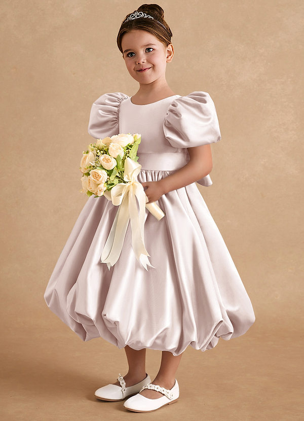 Azazie Jellybean Flower Girl Dresses Rose Petal Ball-Gown Ruched Matte Satin Dress image1