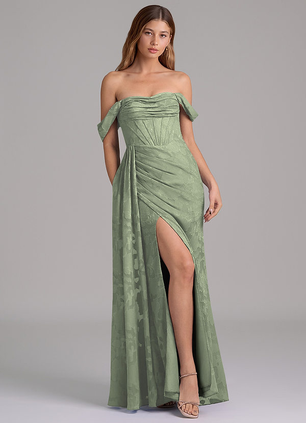 Azazie Amyra Brudtärneklänningar Klä av Sjöjungfru i Blommig Utbrändhet Av axeln Agave Konvertibel image1