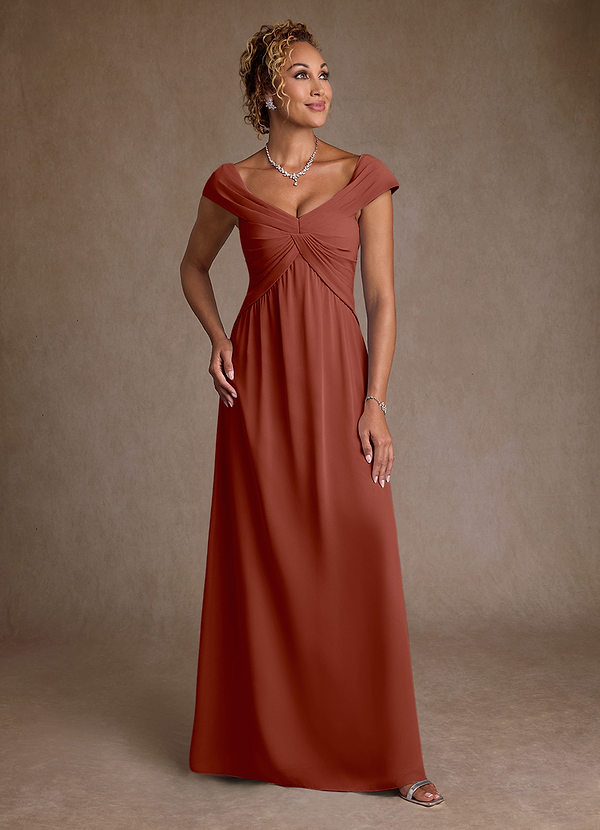 Azazie Myrtle Mother of the Brides Dresses Auburn A-Line Pleated Chiffon Dress image1