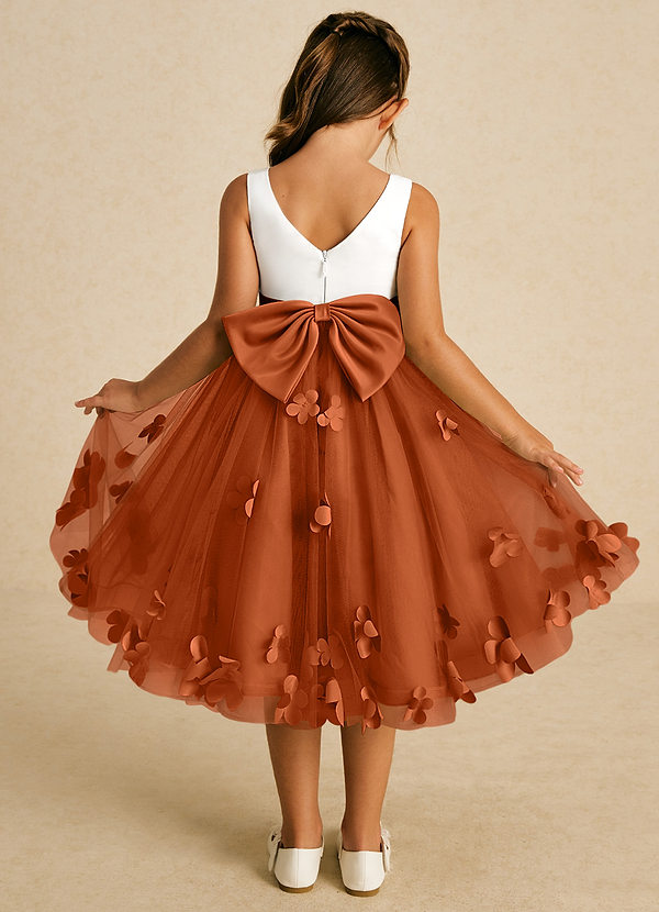 Azazie Sprout Flower Girl Dresses Burnt Orange A-Line Bow Tulle Dress image1