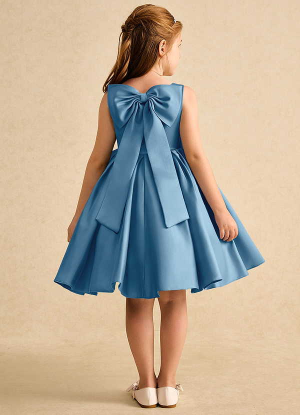 Azazie Jessie Vestidos de Niña de Flores Vestido de Azul Acero de Satin Mate de Corte En A con Lazo image1