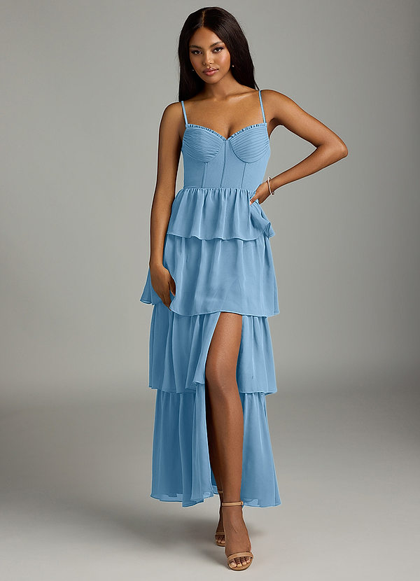 Azazie Kaiden Vestidos Dama de Honor Vestido de Azul Acero de Gasa de Corte en A con Escote de Corazón image1