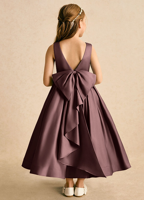 Azazie Cailee Flower Girl Dresses Espresso Ball-Gown Pleated Matte Satin Dress image1