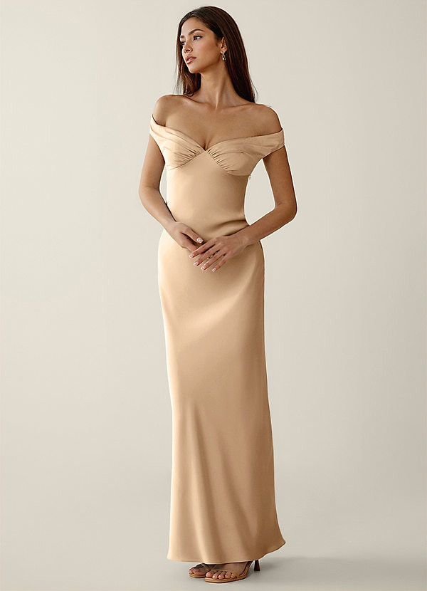 Gwendonme Champagner Satin-Kristall-Leinen-Abendkleid image1