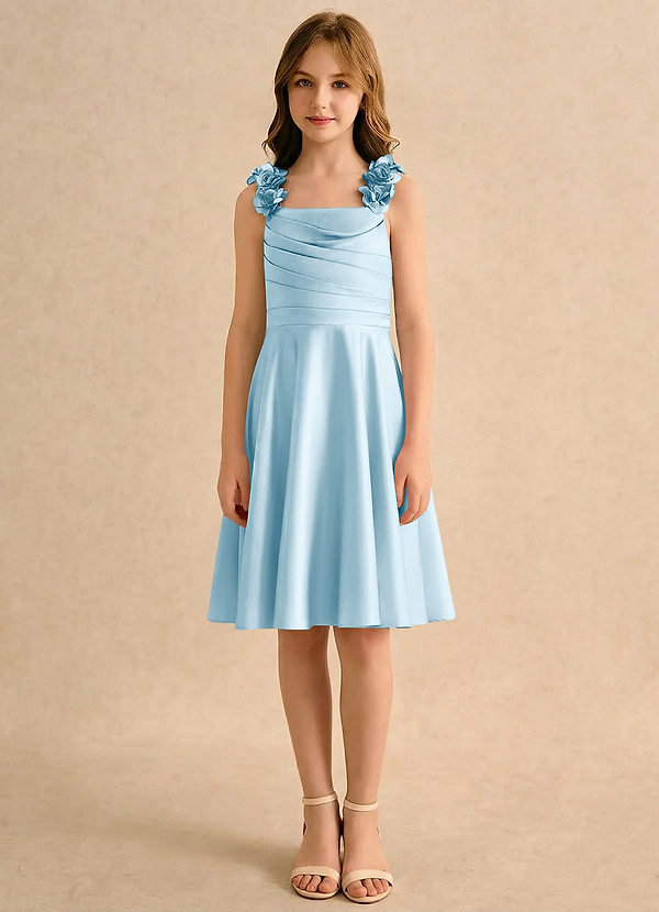 Azazie Resa Girls Formal Sukienki dla dziewczynek sypiących kwiaty Linia A Pofałdowany Matowy satynowy Długość do kolan Sukienka image1