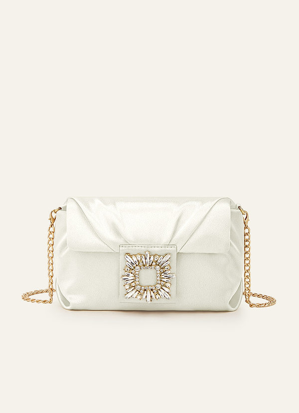 front Pochette in raso elasticizzato in tinta con fibbia quadrata e strass