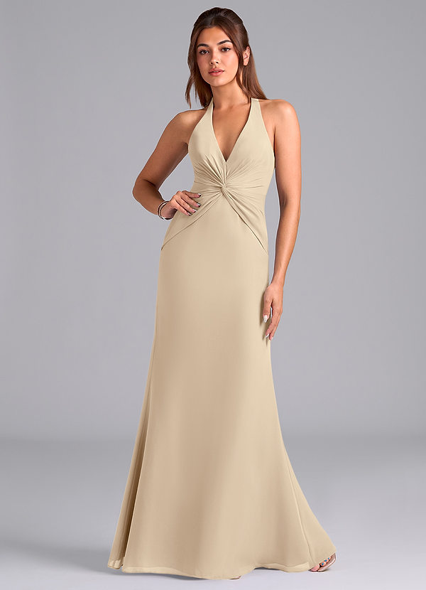 Azazie Valerie Vestidos Dama de Honor Vestido de Champán de Gasa de Corte Sirena con Plisado image1