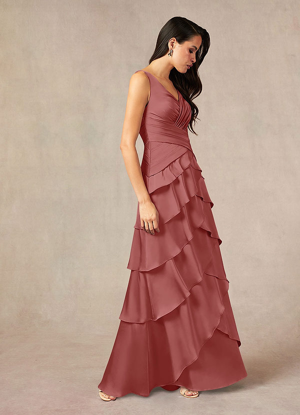 Azazie Viola Mother of the Bride Dresses Antique Rose A-Line Pleated Stretch Satin Dress image1