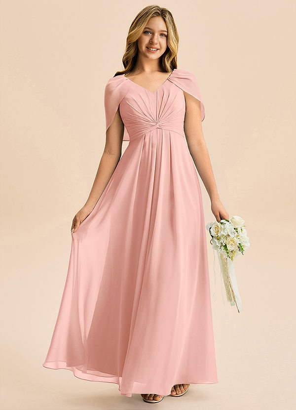 Azazie Emma Junior Robe Trapèze en Mousseline de soie Plissée Rosette image1