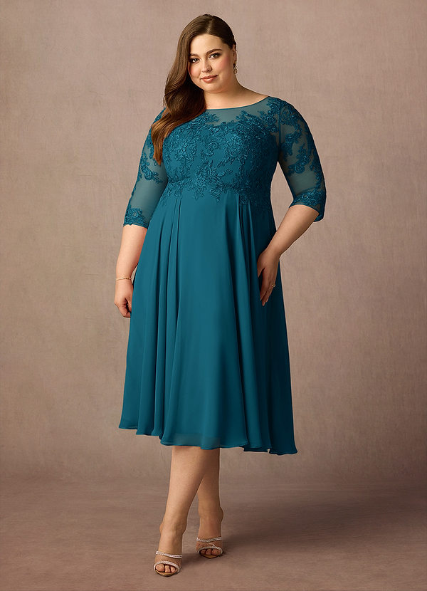 Azazie Marge Mother of the Brides Dresses Ink Blue A-Line Scoop Lace Chiffon Dress image1