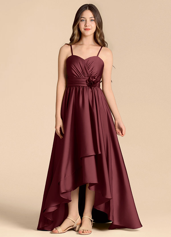 Azazie Catalina Junior A-Linie Herzausschnitt Stretch-Satin Kleid Merlot image1