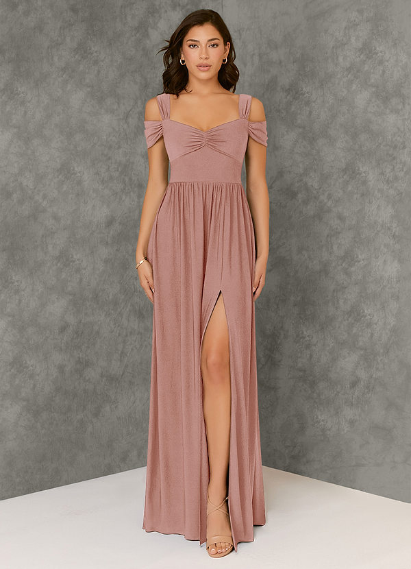 Azazie Kimmay Bridesmaid Dresses A-Line Pleated Luxe Knit Floor-Length Dress image1