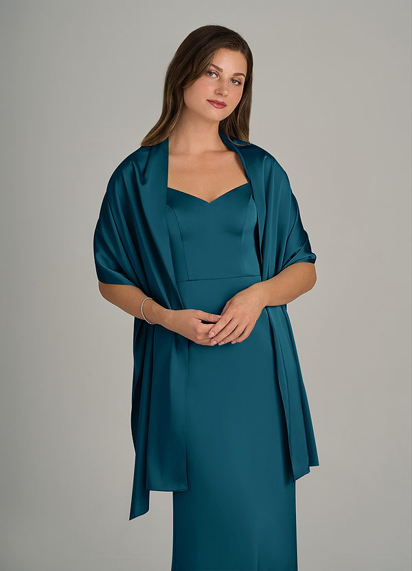 front Azazie Matching Color Ireland Stretch Satin Shawl