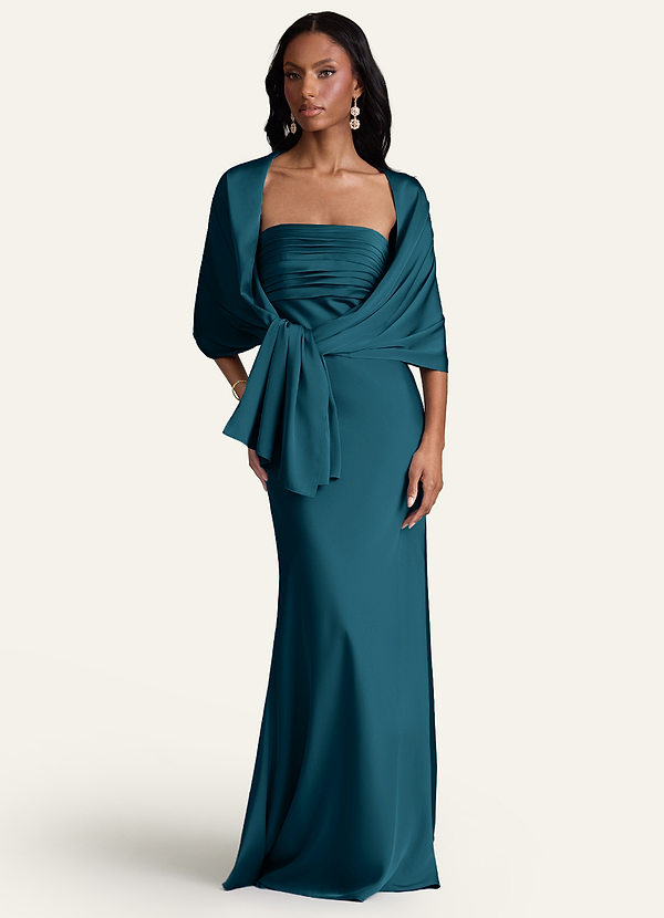 front Azazie Chal De Satén Elástico Aleena En Colores A Juego