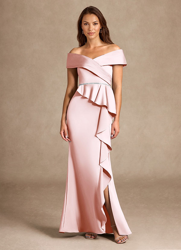 Azazie Dareia Mother of the Brides Dresses Blushing Pink Mermaid Off the Shoulder Stretch Satin Dress image1