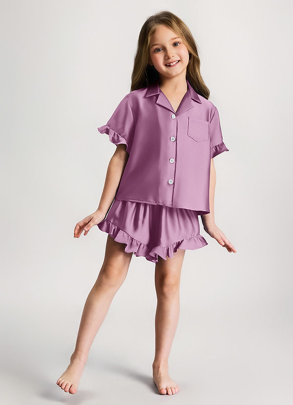 front Wisteria Girls Ruffled Short Sleeve Pajama Set