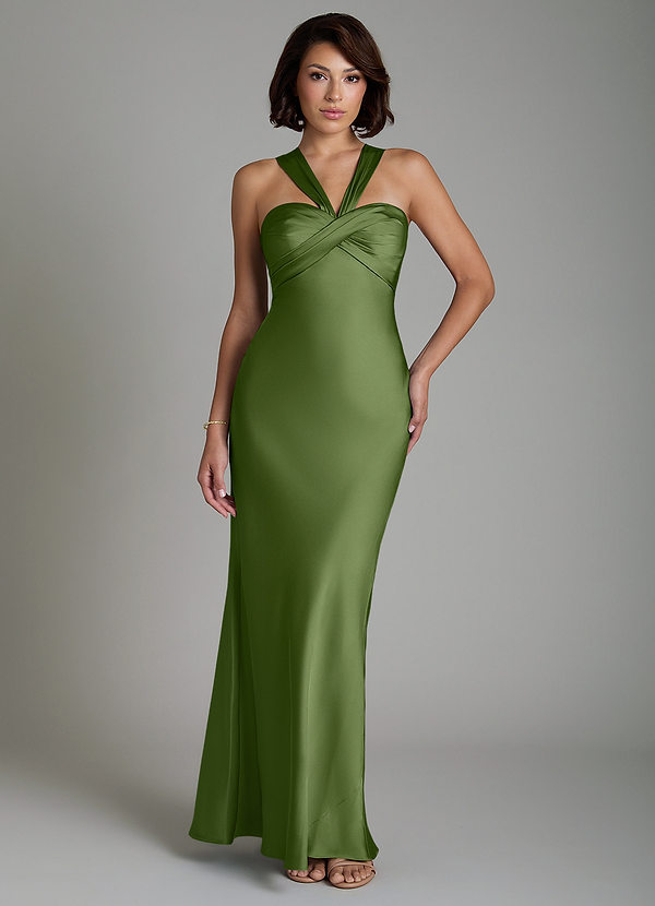 Azazie Zaria Brautjungfernkleider Meerjungfrau-Linie Herzausschnitt Stretch-Satin Kleid Wacholder image1