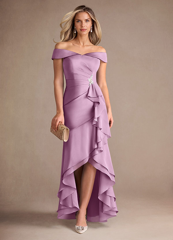 Azazie Billings Mother of the Brides Dresses Wisteria Mermaid Off the Shoulder Stretch Satin Dress image1