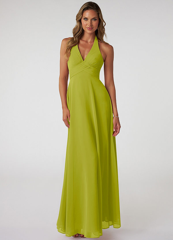 Azazie Tessie Bridesmaid Dresses Lemongrass A-Line V-Neck Pleated Chiffon Dress image1