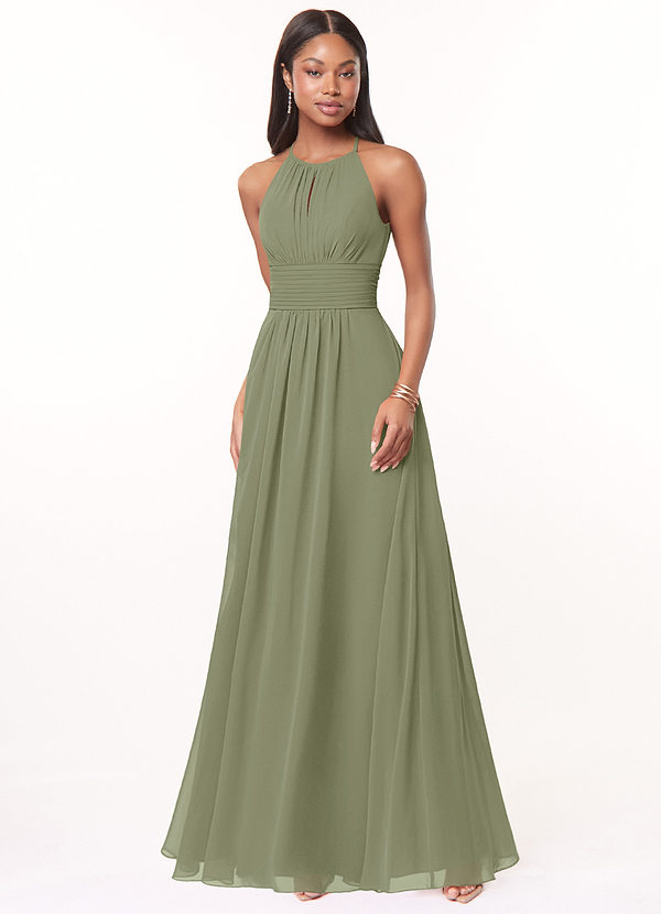 Azazie Bonnie Bridesmaid Dresses Pistachio A-Line Keyhole Ruched Chiffon Dress image1