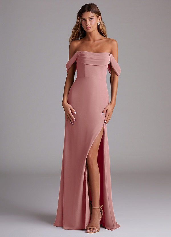 Azazie Saige Bridesmaid Dresses Dusty Rose A-Line Off the Shoulder Chiffon Convertible Dress image1