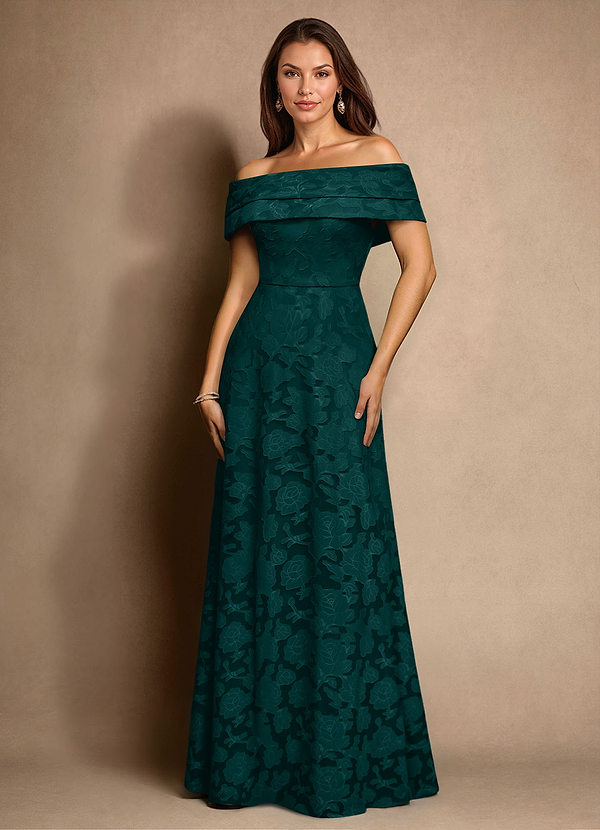 Azazie New Britain Moeder van de Bruid Jurken A-Lijn Jurk van Bloemen Burn-out Geplooid Pijnboom image1