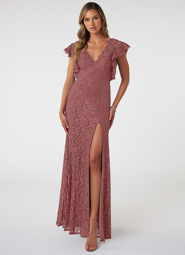 Azazie Amabel Bridesmaid Dresses A-Line Lace Floor-Length Dress image1