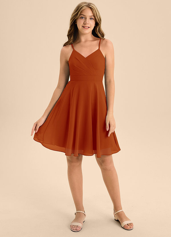 Azazie Avelina Junior Paprika A-Line Pleated Chiffon Dress image1
