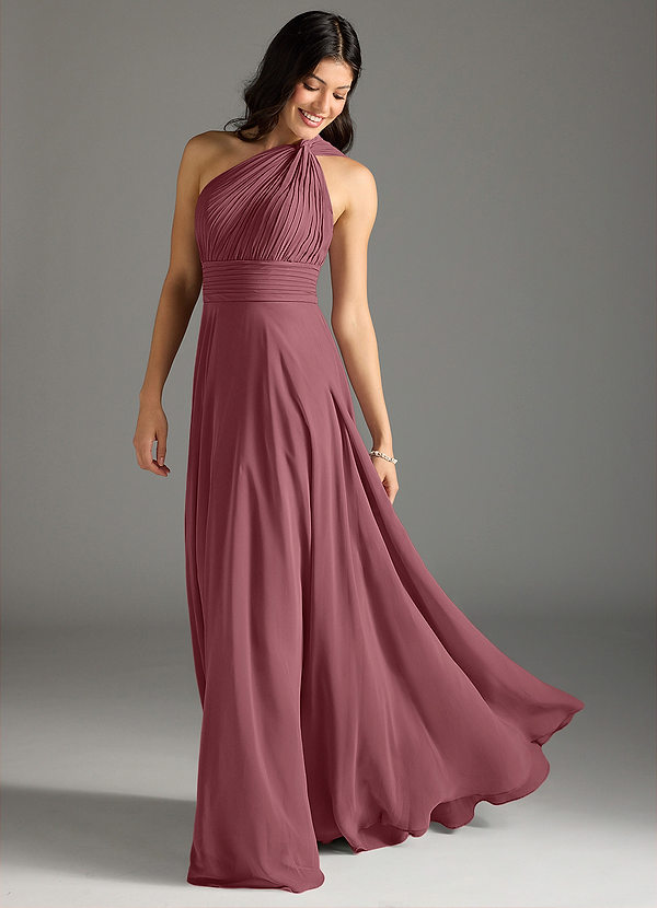 Azazie Charlize Bridesmaid Dresses Desert Rose A-Line One Shoulder Chiffon Dress image1