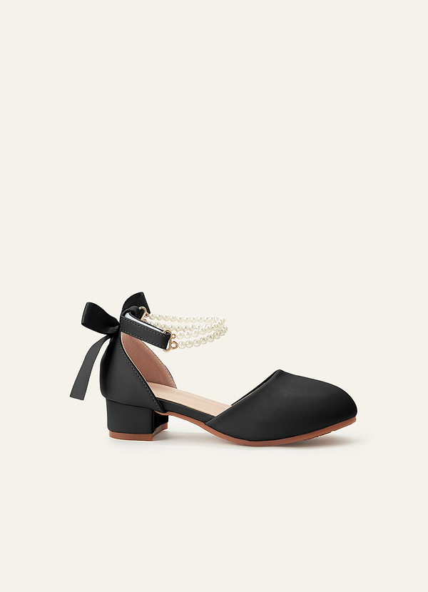 front Satin Bow Pearl Strap Girl's Block Heels for Little & Big Kids