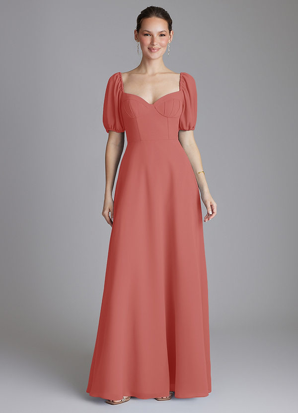 Azazie Fatima Bridesmaid Dresses Antique Rose A-Line with Pockets Chiffon Dress image1