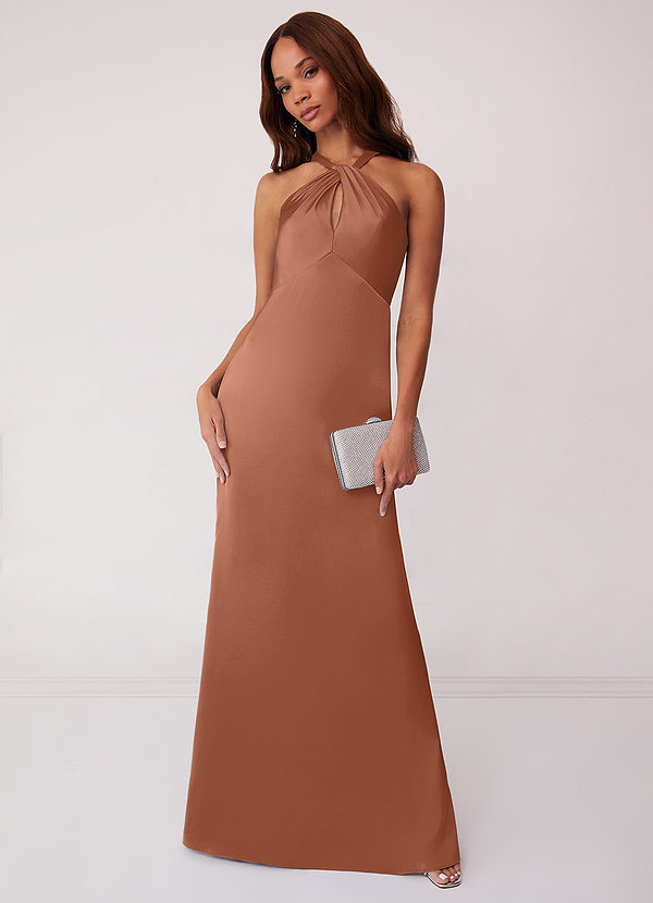Barbie ♥ Azazie Bridesmaid Dresses Bronzer Sheath Stretch Satin Dress image1
