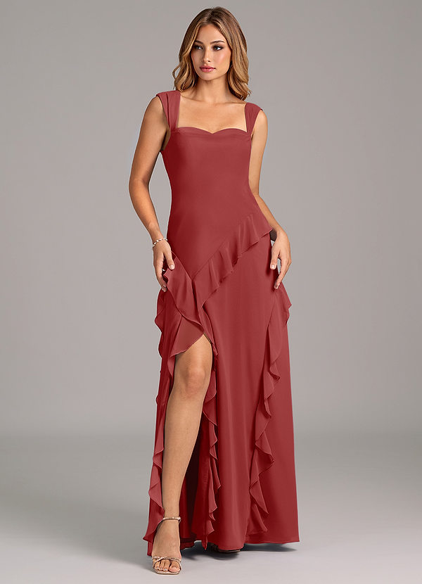 Azazie Sloane Bridesmaid Dresses Rust A-Line Sweetheart Neckline Chiffon Dress image1